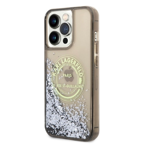 Hülle für Apple iPhone 14 Pro Max, Karl Lagerfeld, Liquid Glitter RSG, Schwarz