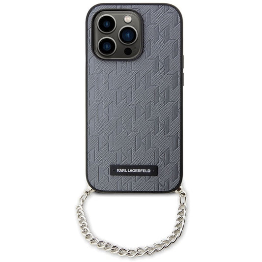 Hülle für Apple iPhone 14 Pro Max, Karl Lagerfeld, Saffiano Monogram Chain, Silbern