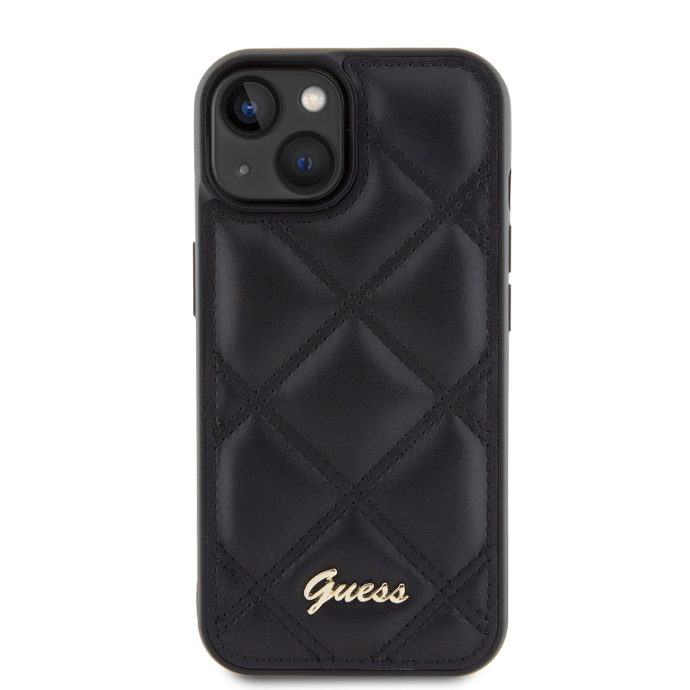 Hülle für Apple iPhone 15, Guess, Quilted Metal Logo, Schwarz