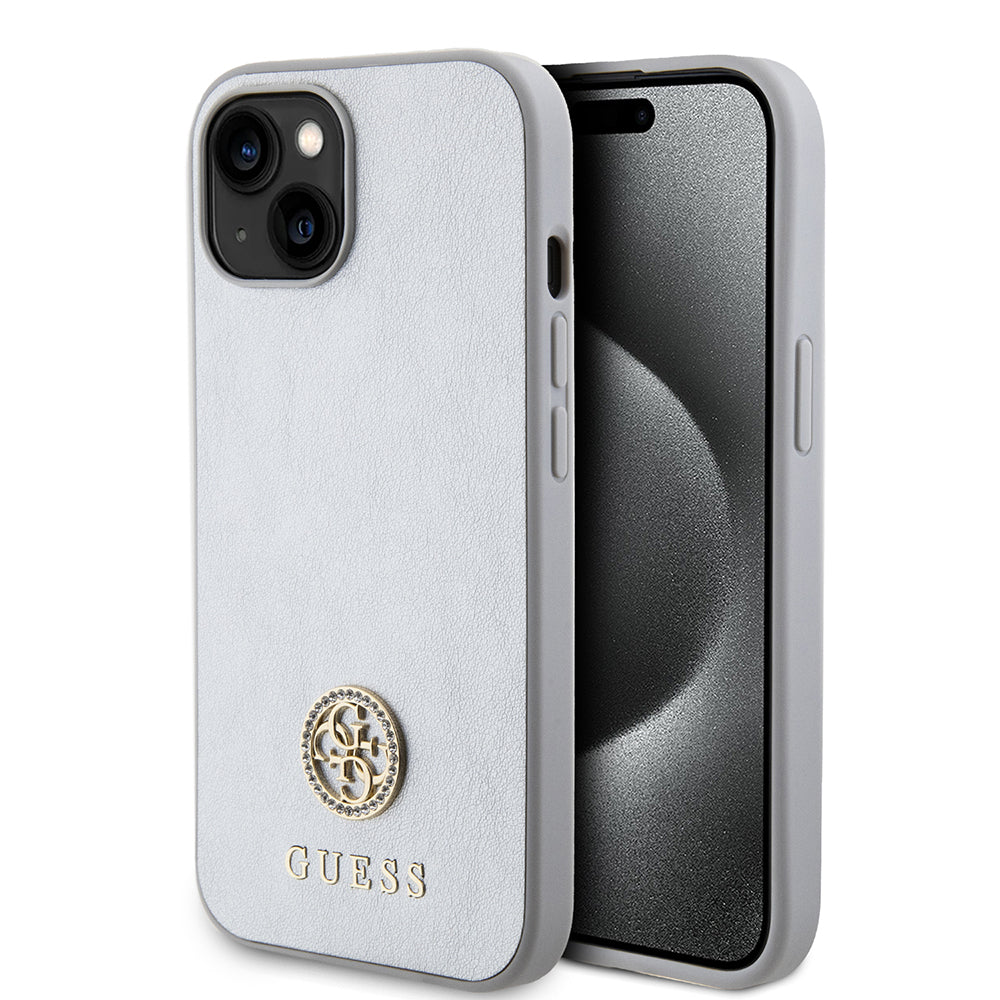 Case for Apple iPhone 15, Guess, Strass Metal Logo, Silver