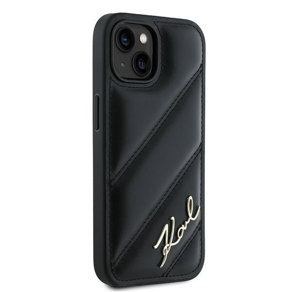 Hülle für Apple iPhone 15, Karl Lagerfeld, Diagonal Quilted Script, Schwarz