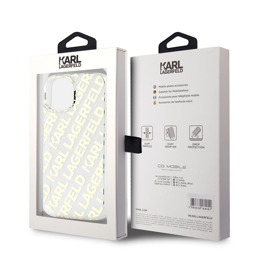Hülle für Apple iPhone 15, Karl Lagerfeld, IML Luxury Gold Fullover Logo, Goldfarben