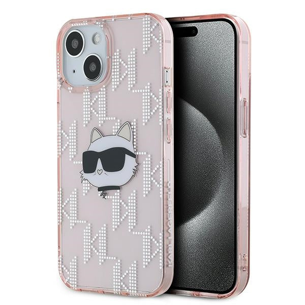 Hülle für Apple iPhone 15, Karl Lagerfeld, IML Luxury Monogram Choupette's Head, Rosa