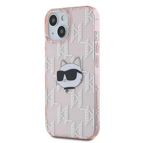 Hülle für Apple iPhone 15, Karl Lagerfeld, IML Luxury Monogram Choupette's Head, Rosa