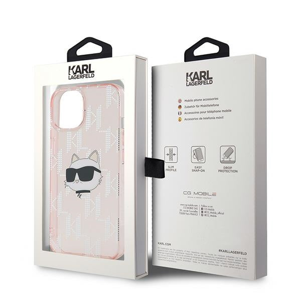 Hülle für Apple iPhone 15, Karl Lagerfeld, IML Luxury Monogram Choupette's Head, Rosa