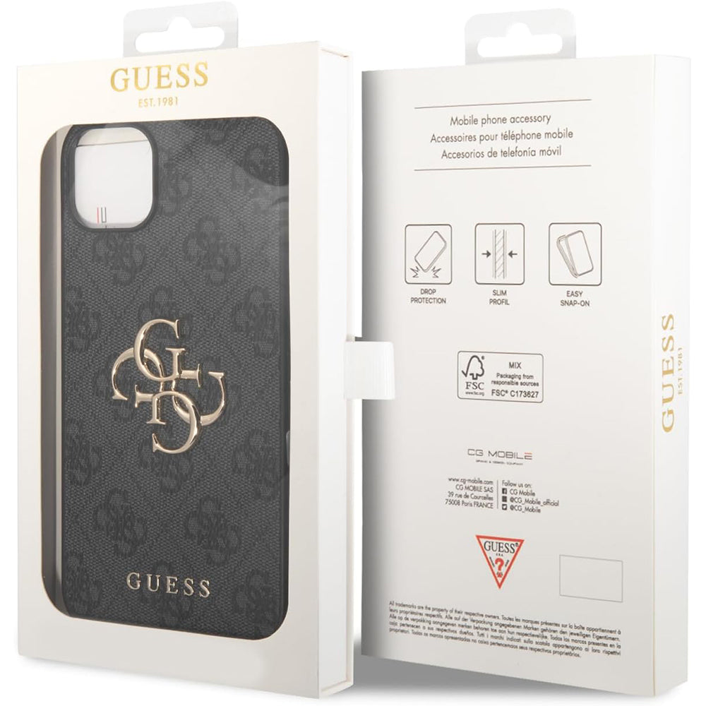 Hülle für Apple iPhone 15 Plus, Guess, 4G Big Logo, Grau