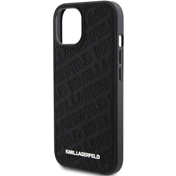 Hülle für Apple iPhone 15 Plus, Karl Lagerfeld, Diagonal Quilted K Pattern, Schwarz