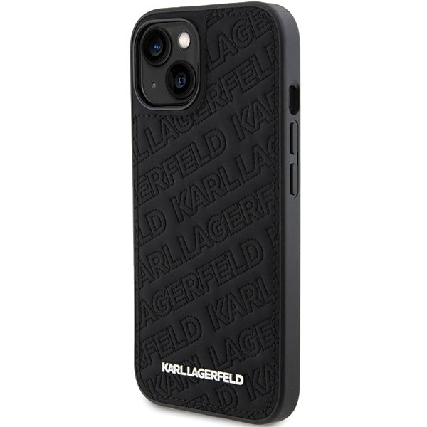 Hülle für Apple iPhone 15 Plus, Karl Lagerfeld, Diagonal Quilted K Pattern, Schwarz