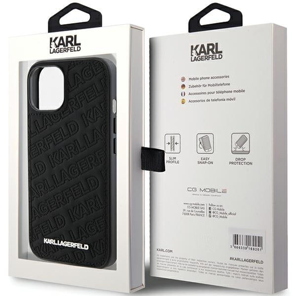 Hülle für Apple iPhone 15 Plus, Karl Lagerfeld, Diagonal Quilted K Pattern, Schwarz