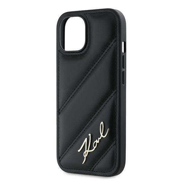 Hülle für Apple iPhone 15 Plus, Karl Lagerfeld, Diagonal Quilted Script, Schwarz