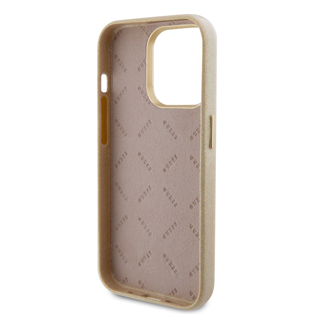 Hülle für Apple iPhone 15 Pro, Guess, Glitter Glossy Script, Beige