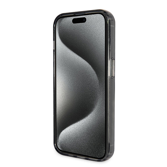 MagSafe Hülle für Apple iPhone 15 Pro, Guess, IML Ring Stand Glitter, Schwarz