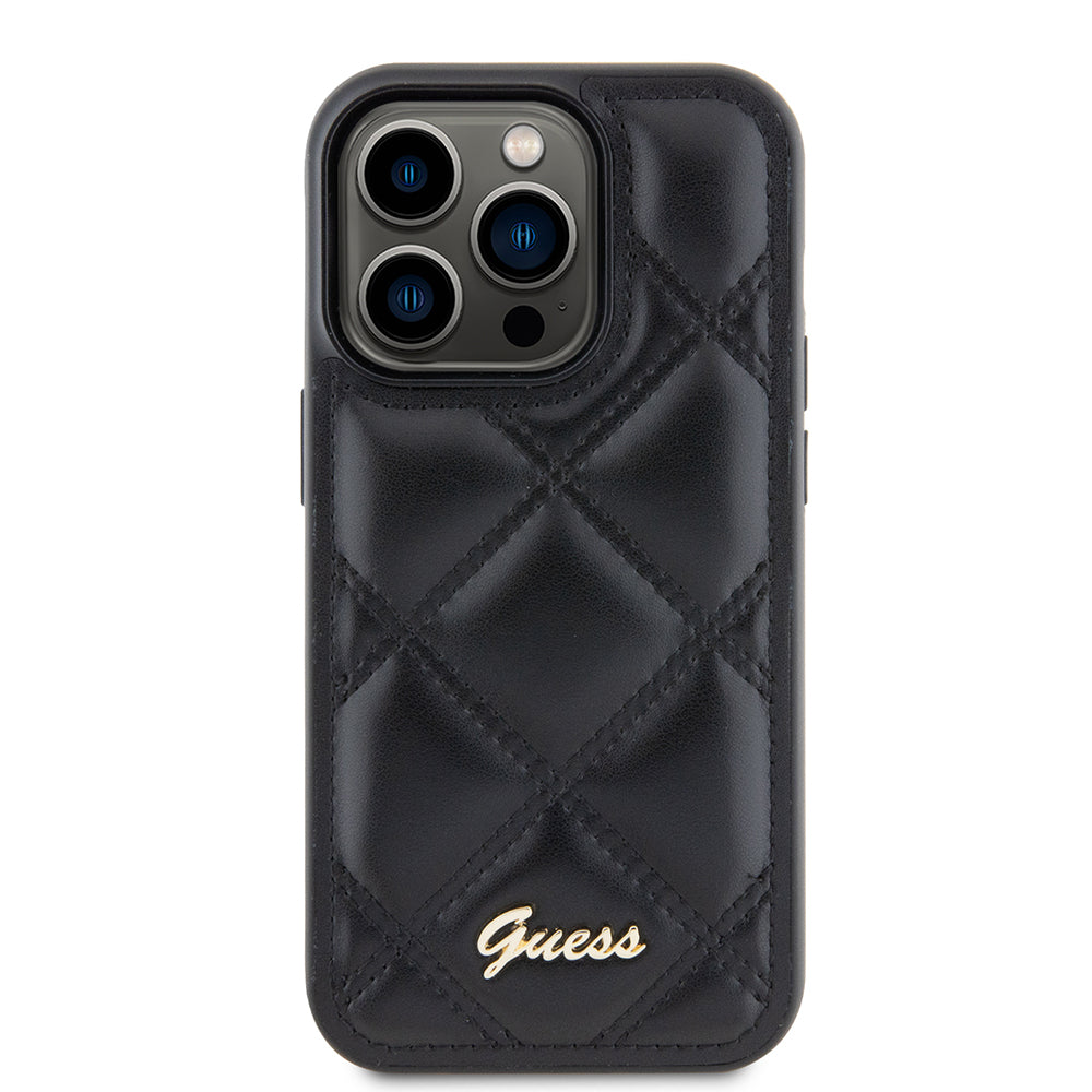 Hülle für Apple iPhone 15 Pro, Guess, Quilted Metal Logo, Schwarz
