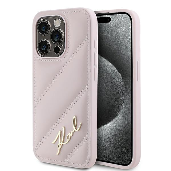 Hülle für Apple iPhone 15 Pro, Karl Lagerfeld, Diagonal Quilted Script, Rosa