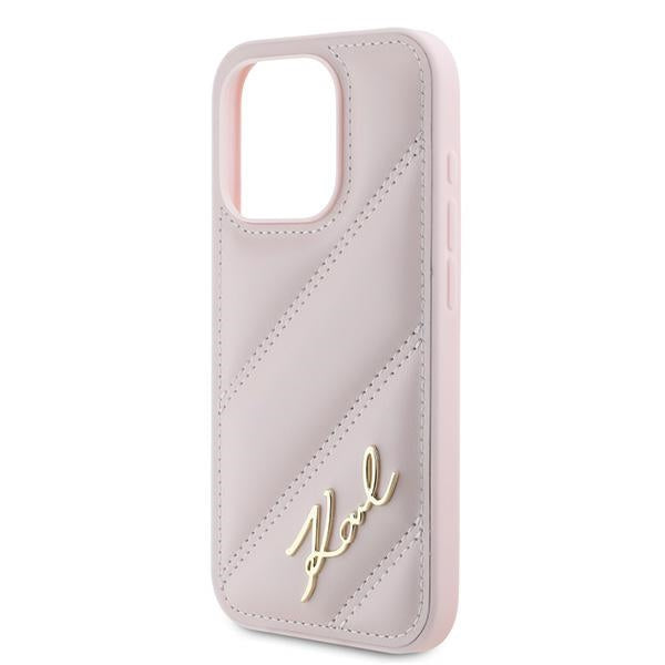 Hülle für Apple iPhone 15 Pro, Karl Lagerfeld, Diagonal Quilted Script, Rosa