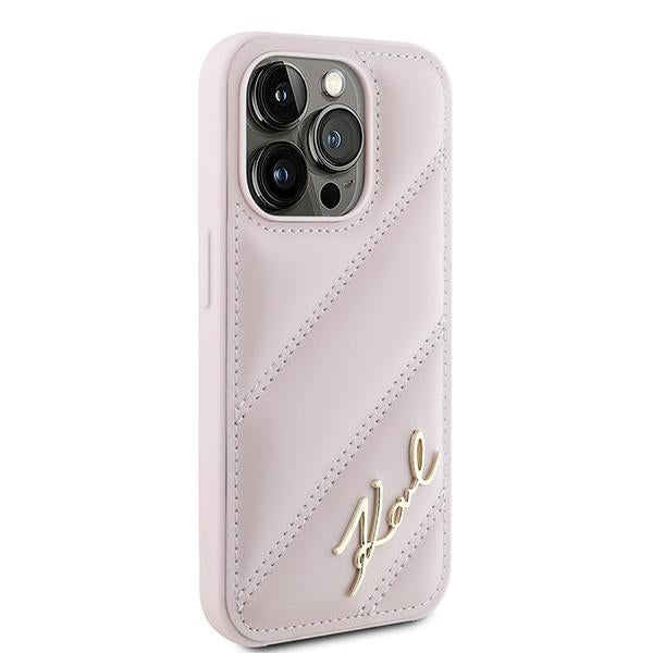 Hülle für Apple iPhone 15 Pro, Karl Lagerfeld, Diagonal Quilted Script, Rosa