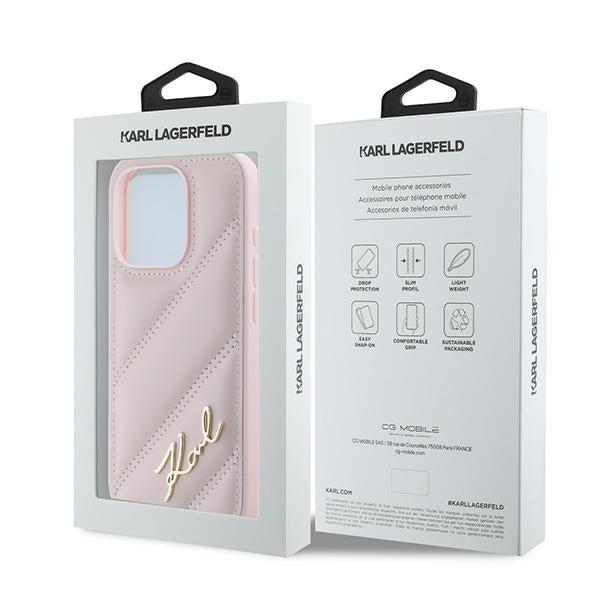 Hülle für Apple iPhone 15 Pro, Karl Lagerfeld, Diagonal Quilted Script, Rosa