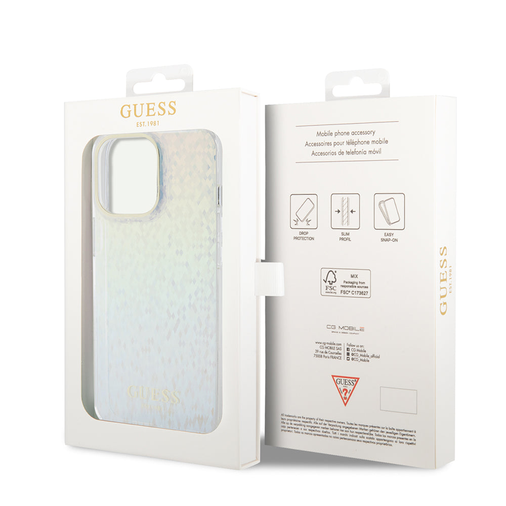 Hülle für Apple iPhone 15 Pro Max, Guess, IML Faceted Mirror Disco Iridescent, Mehrfarbig