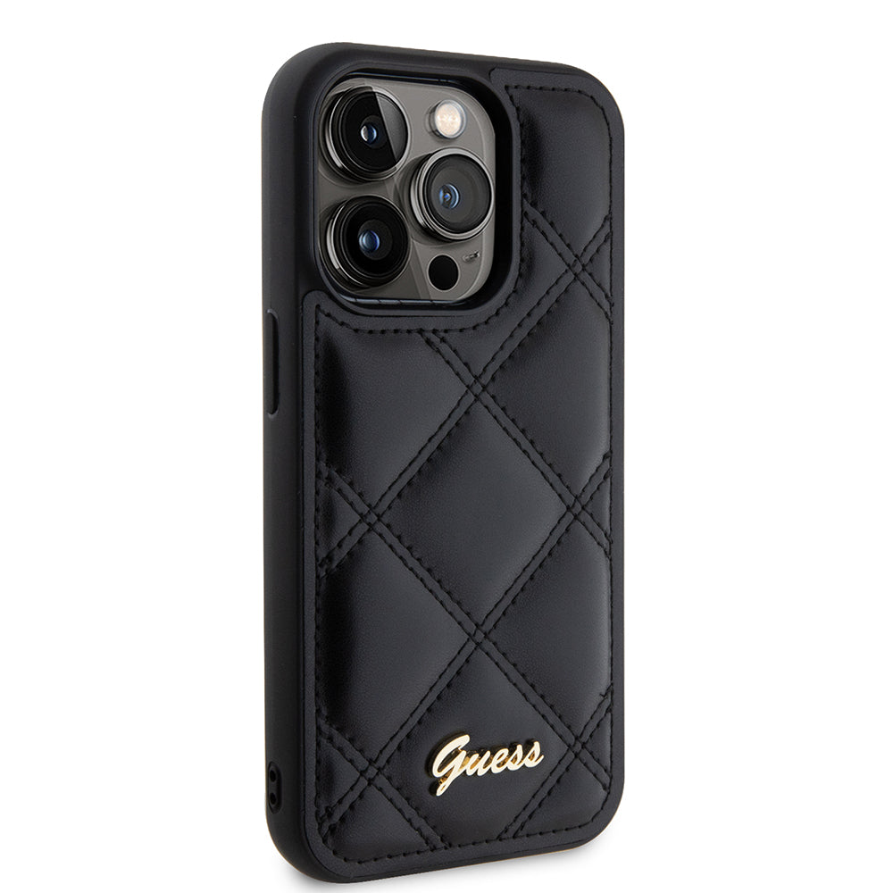 Hülle für Apple iPhone 15 Pro Max, Guess, Quilted Metal Logo, Schwarz