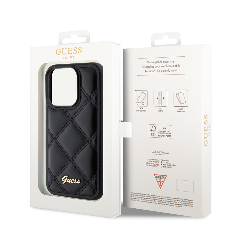 Hülle für Apple iPhone 15 Pro Max, Guess, Quilted Metal Logo, Schwarz