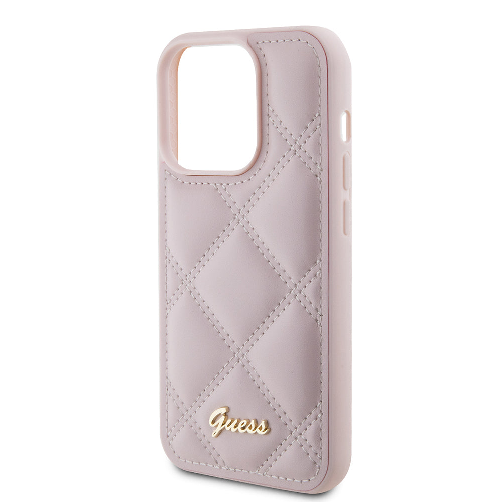 Hülle für Apple iPhone 15 Pro Max, Guess, Quilted Metal Logo, Rosa