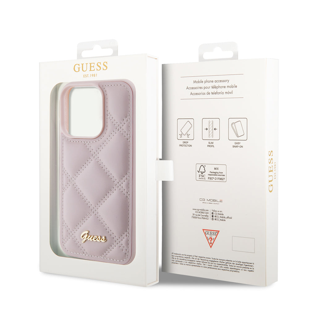 Hülle für Apple iPhone 15 Pro Max, Guess, Quilted Metal Logo, Rosa