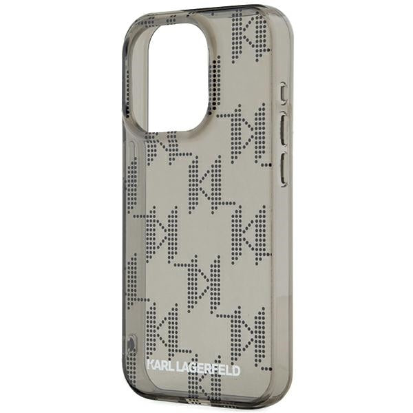 Hülle für Apple iPhone 15 Pro Max, Karl Lagerfeld, IML Luxury Monogram KL Muster mit Trageriemen, Schwarz