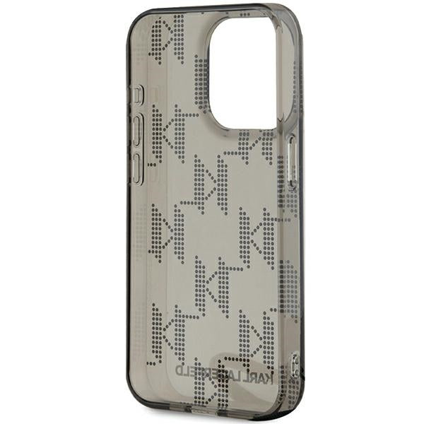 Hülle für Apple iPhone 15 Pro Max, Karl Lagerfeld, IML Luxury Monogram KL Muster mit Trageriemen, Schwarz