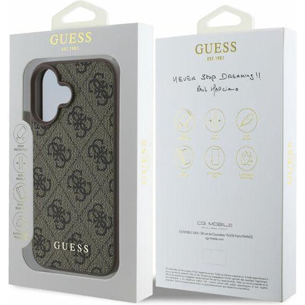 Case for Apple iPhone 16, Guess, 4G Classic, Brown