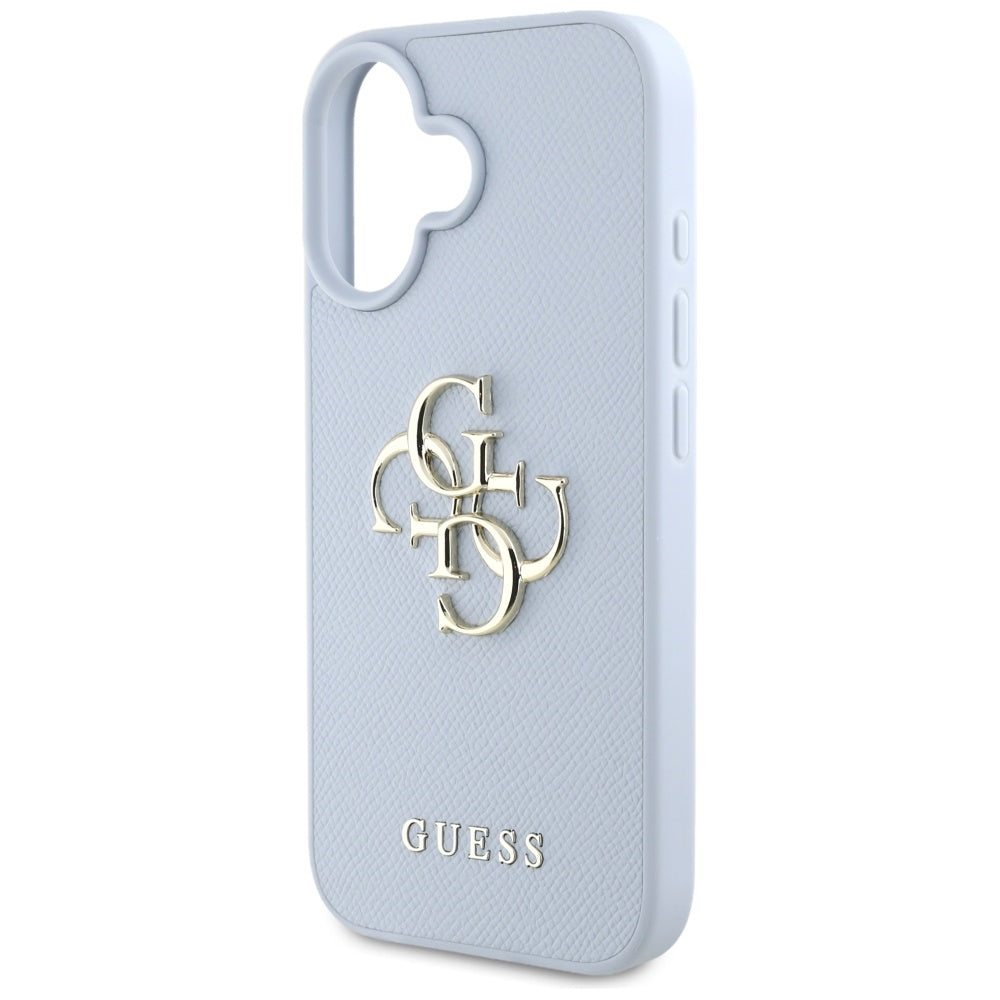 Hülle für Apple iPhone 16, Guess, Grained Big 4G Logo Small Classic Logo, Blau