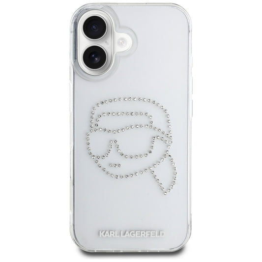 Case for Apple iPhone 16, Karl Lagerfeld, IML Rhinestones Karl's Head, Transparent