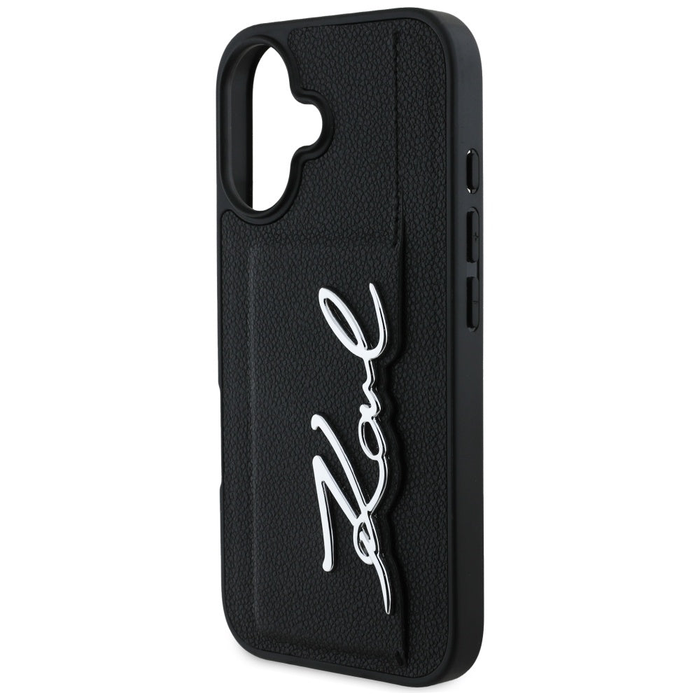 Hülle für Apple iPhone 16, Karl Lagerfeld, Metal Signature, Schwarz