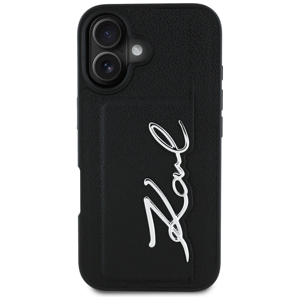 Hülle für Apple iPhone 16, Karl Lagerfeld, Metal Signature, Schwarz