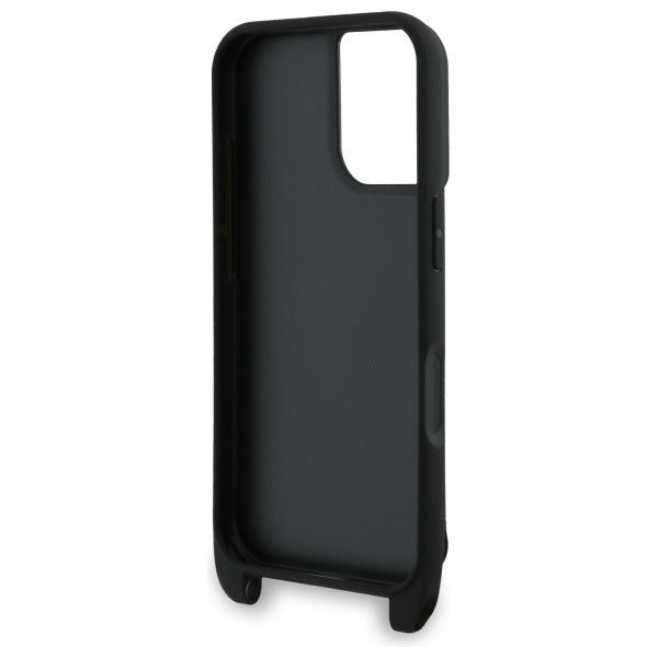 Hülle für Apple iPhone 16, Karl Lagerfeld, Saffiano Crossbody Metal Pin Karl & Choupette, Weiß