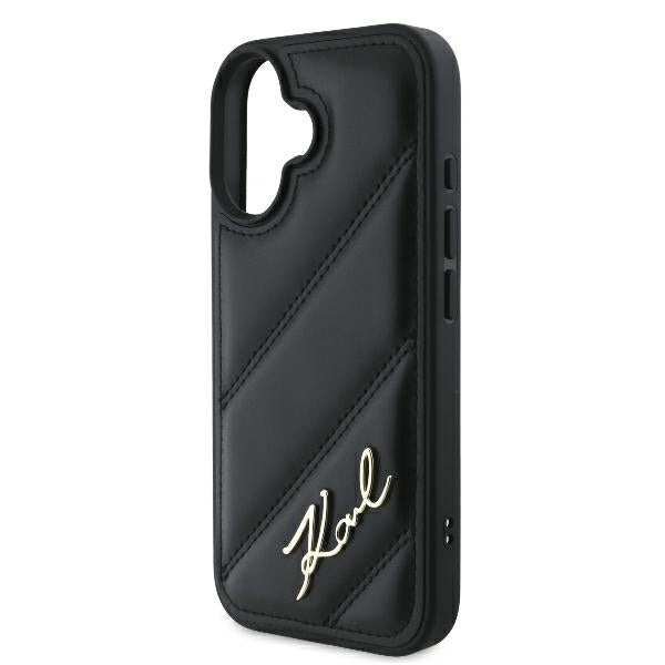 Hülle für Apple iPhone 16 Plus, Karl Lagerfeld, Diagonal Quilted Script, Schwarz
