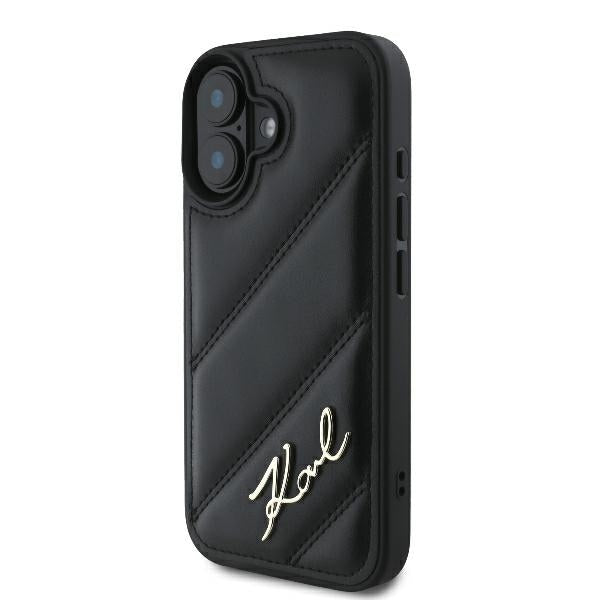 Hülle für Apple iPhone 16 Plus, Karl Lagerfeld, Diagonal Quilted Script, Schwarz