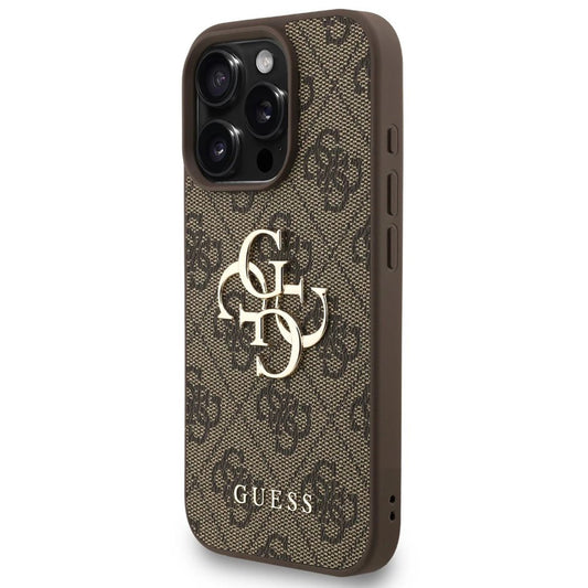 Hülle für Apple iPhone 16 Pro, Guess, 4G Classic Logo mit Trageriemen, Braun