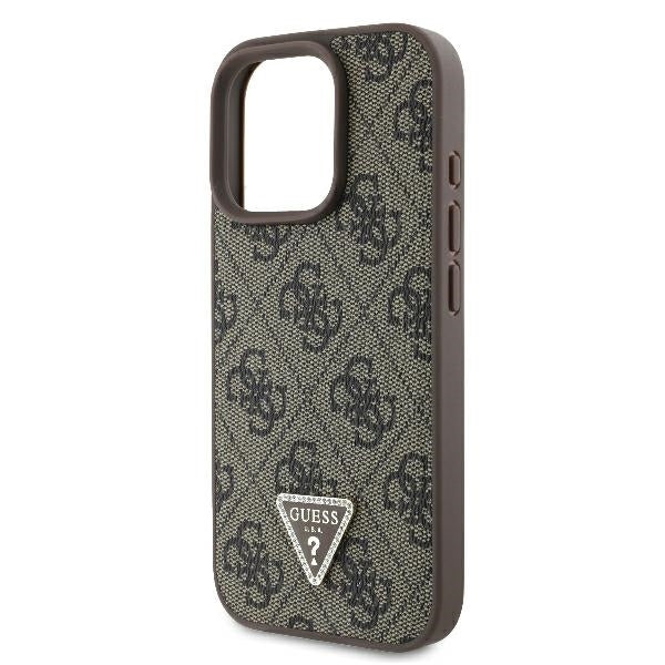Case for Apple iPhone 16 Pro, Guess, Crossbody 4G Triangle Strass, Brown