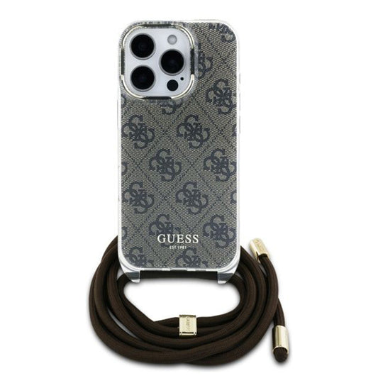 Hülle für Apple iPhone 16 Pro, Guess, Crossbody Cord 4G Print, Braun