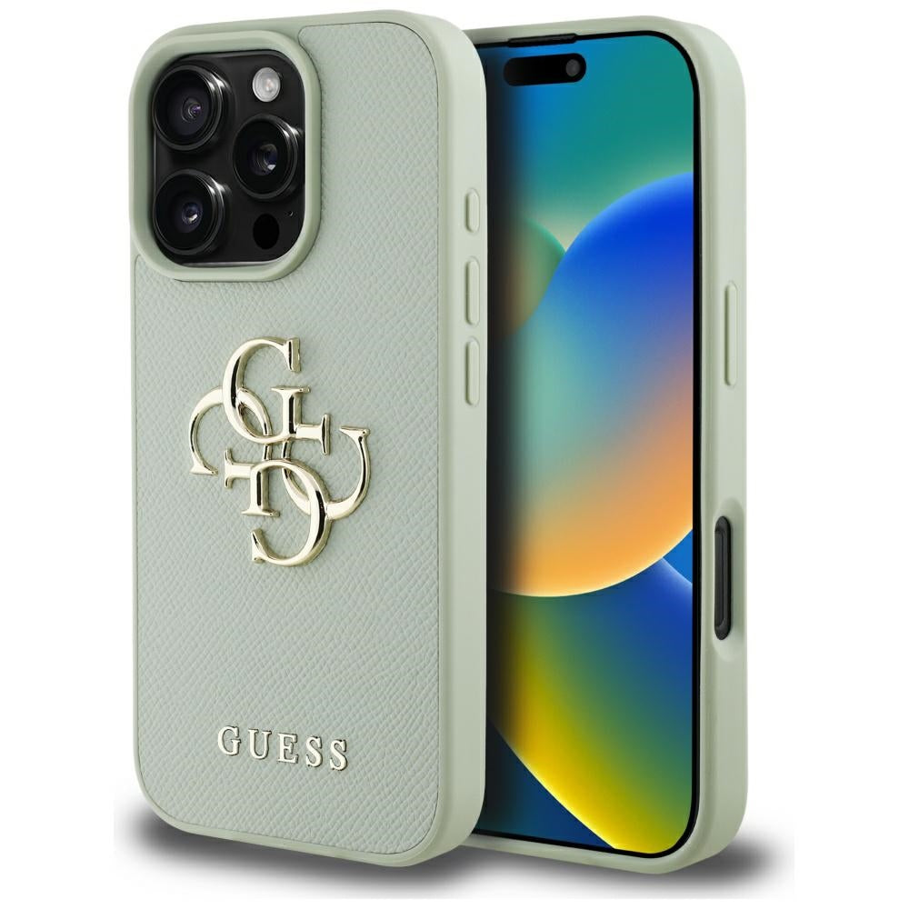 Hülle für Apple iPhone 16 Pro, Guess, Grained Big 4G Logo Small Classic Logo, Grün