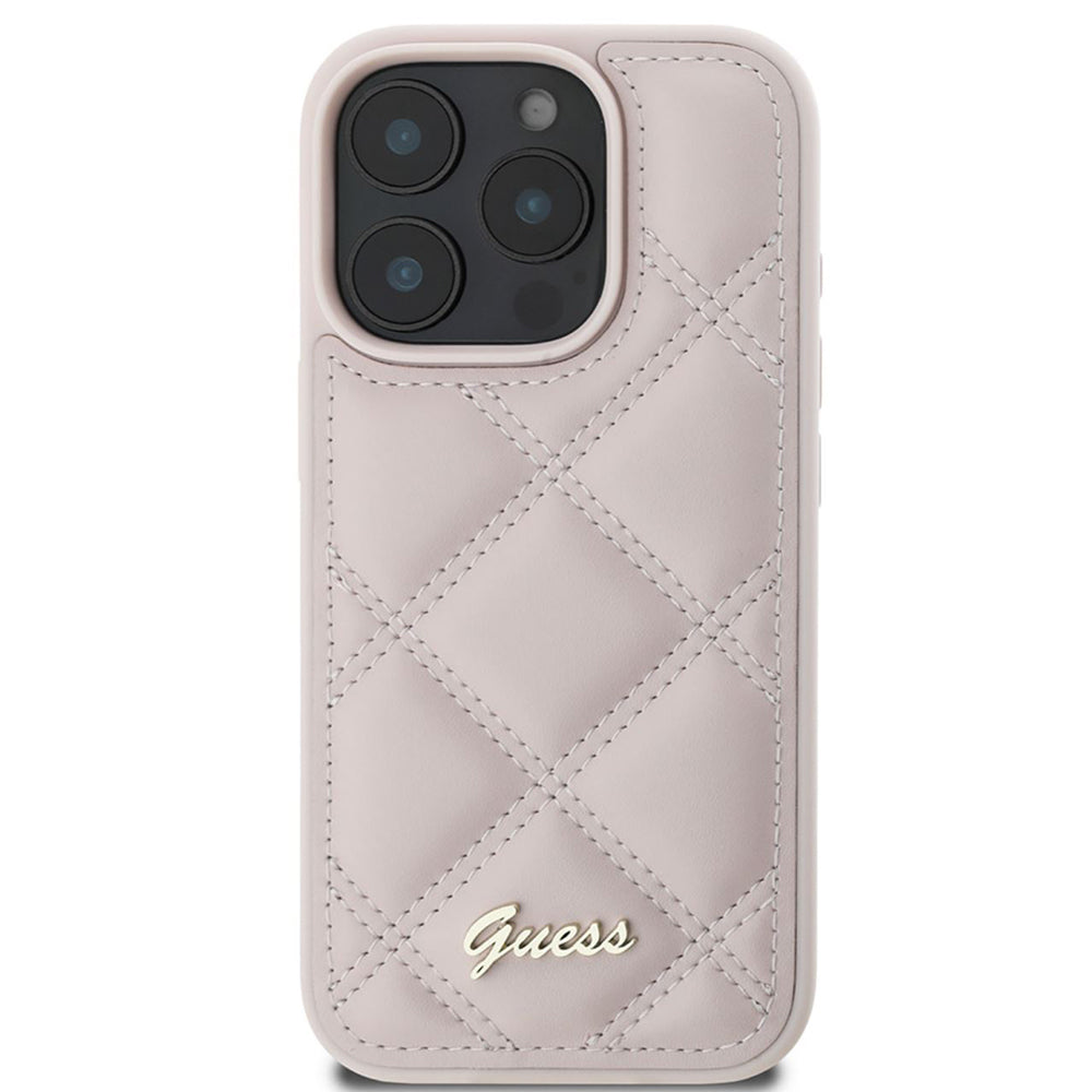 Hülle für Apple iPhone 16 Pro, Guess, Quilted Metal Logo, Rosa