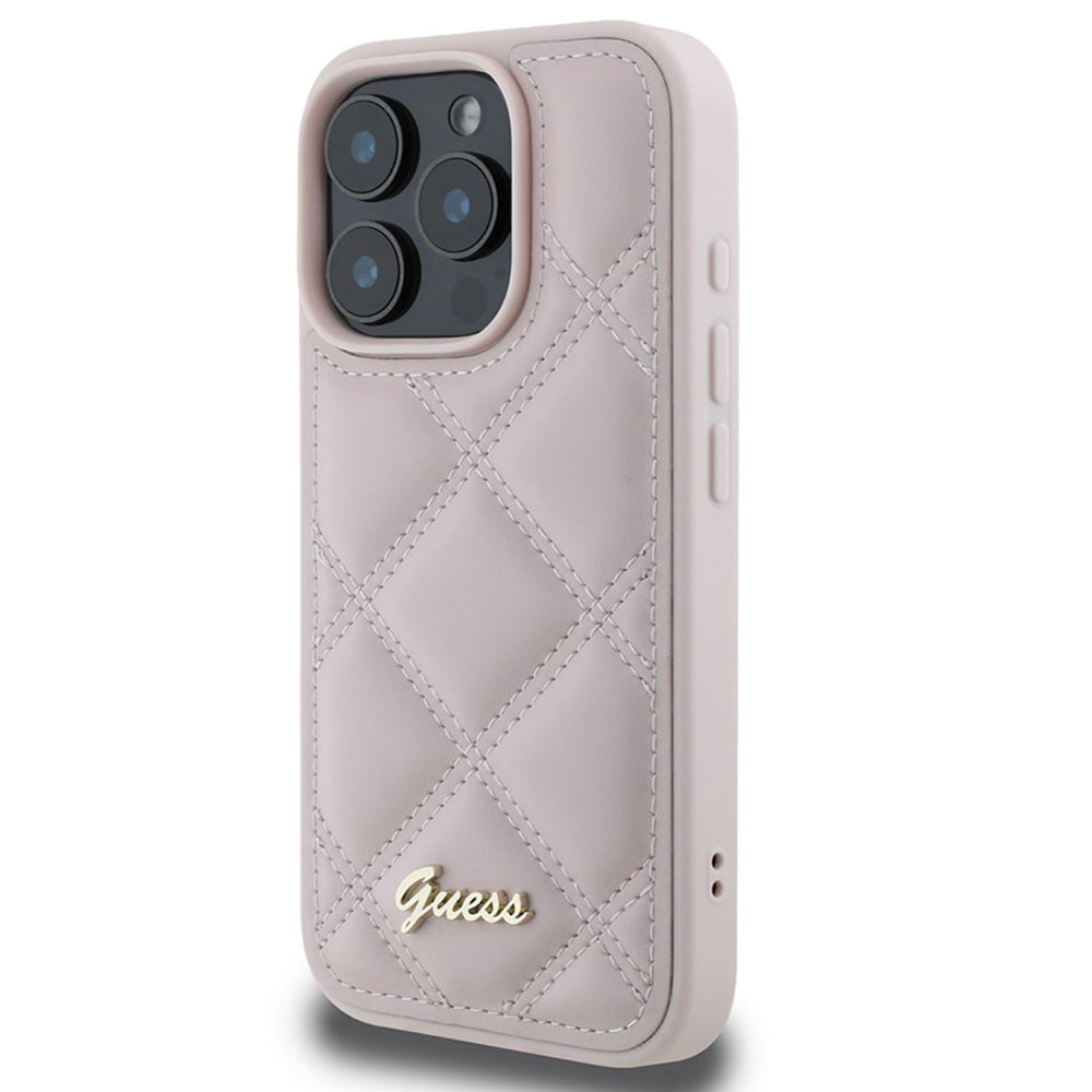 Hülle für Apple iPhone 16 Pro, Guess, Quilted Metal Logo, Rosa