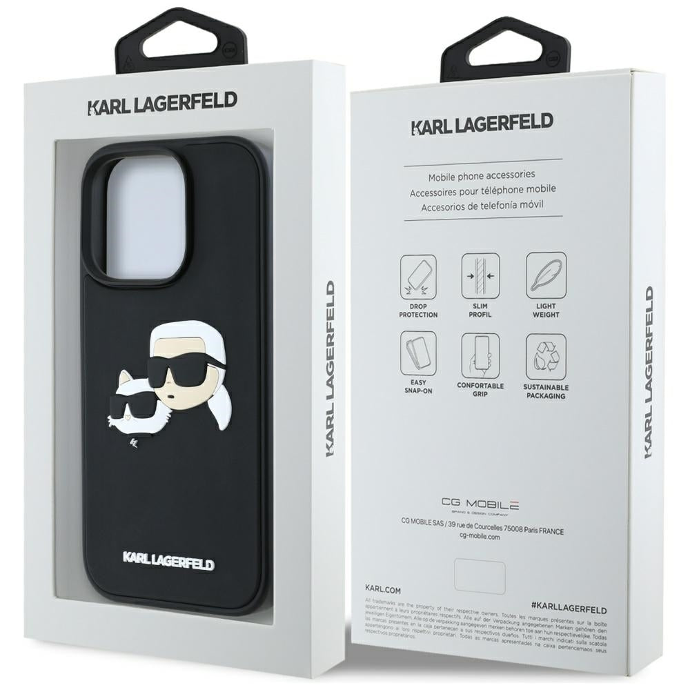 Hülle für Apple iPhone 16 Pro, Karl Lagerfeld, 3D Rubber Karl & Choupette, Schwarz