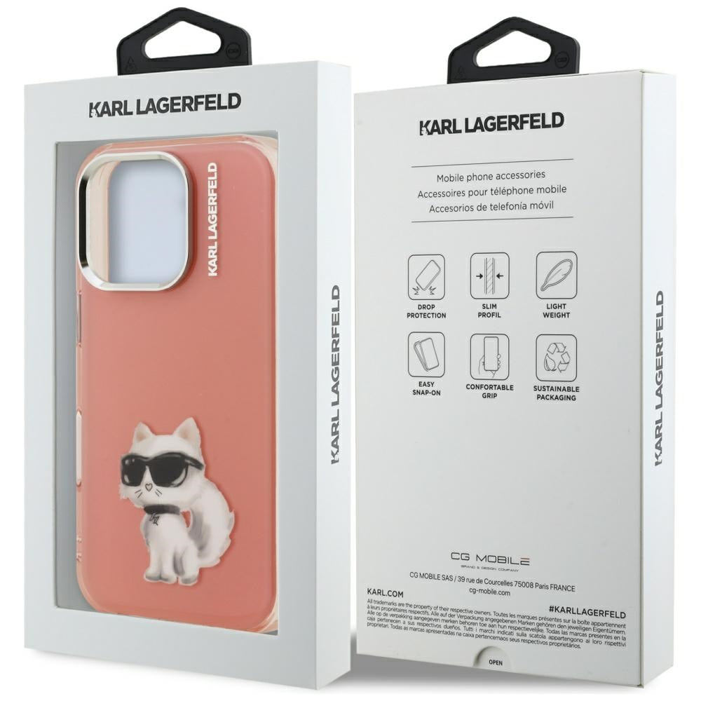 Hülle für Apple iPhone 16 Pro, Karl Lagerfeld, IML Aquarelle Logo Choupette, Rosa