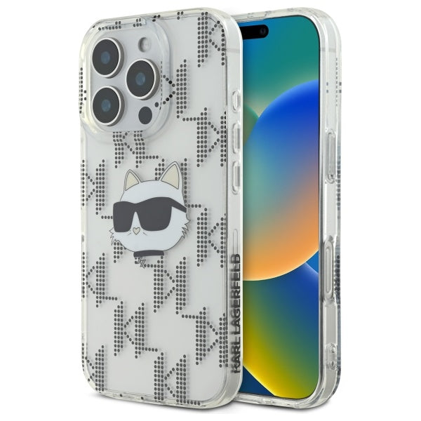 Hülle für Apple iPhone 16 Pro, Karl Lagerfeld, IML Luxury Electroplated Choupette's Head, Transparent