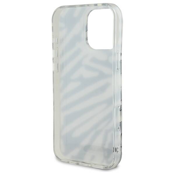 Hülle für Apple iPhone 16 Pro, Karl Lagerfeld, IML Luxury Zebra Muster mit Trageriemen, Schwarz