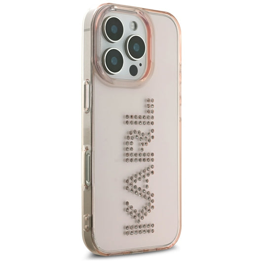 Hülle für Apple iPhone 16 Pro, Karl Lagerfeld, IML Rhinestones Pink Logo, Rosa