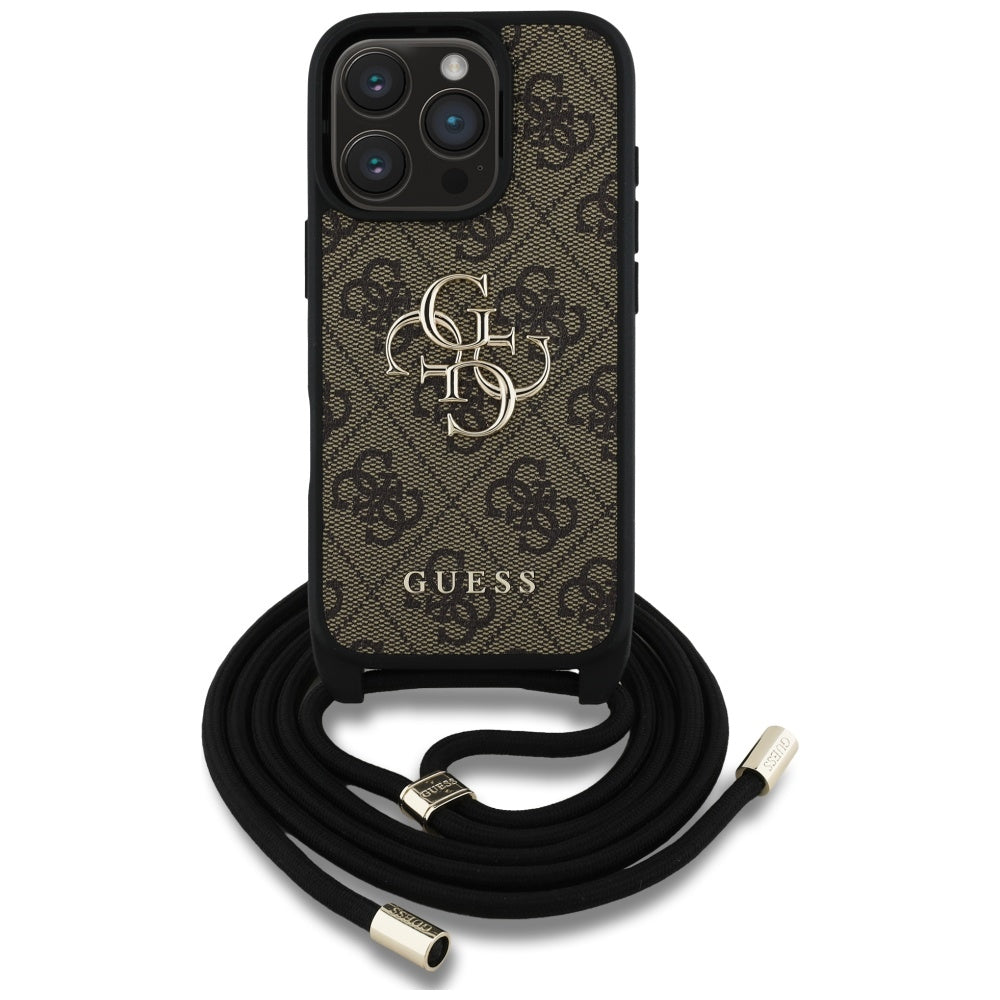 Case for Apple iPhone 16 Pro Max, Guess, 4G CBDY Big Logo with Cord Strap, Brown