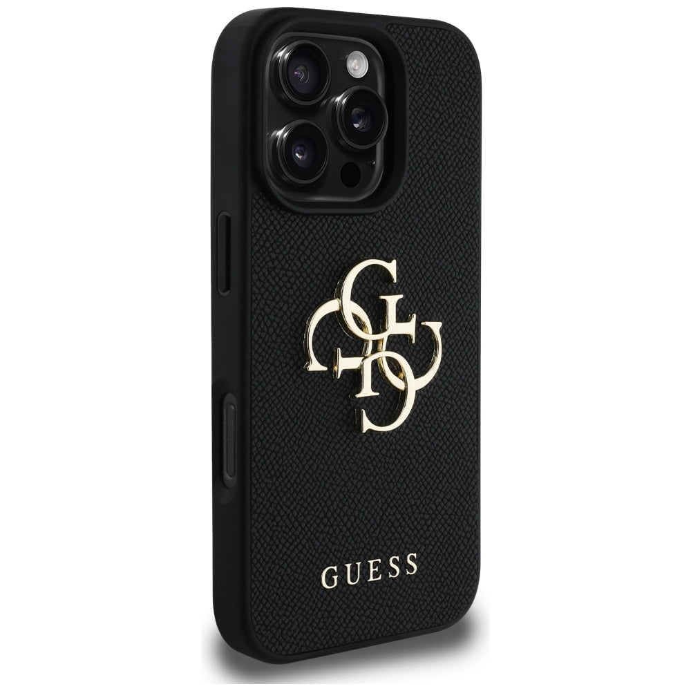 Hülle für Apple iPhone 16 Pro Max, Guess, Grained Big 4G Logo Small Classic Logo, Schwarz