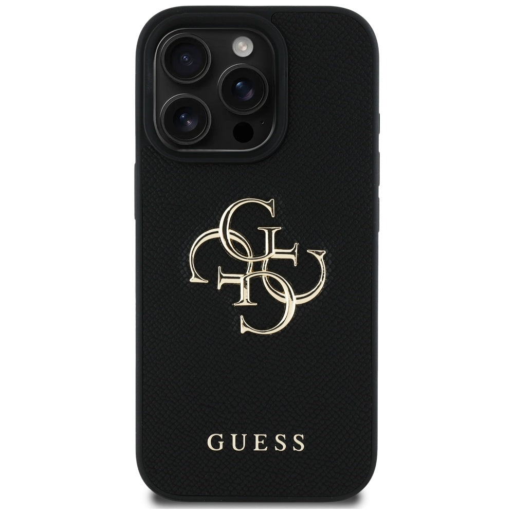 Hülle für Apple iPhone 16 Pro Max, Guess, Grained Big 4G Logo Small Classic Logo, Schwarz